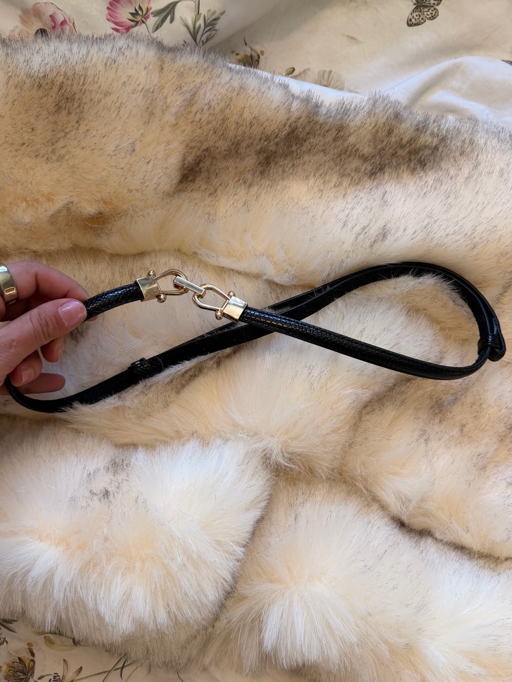 Adjustable Black Leather Belt with Gold Hardware